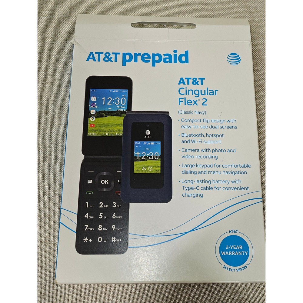 AT&T Cingular Flex 2 Prepaid Flip Phone Classic Navy XD6U1030AA Dual Screen 4G